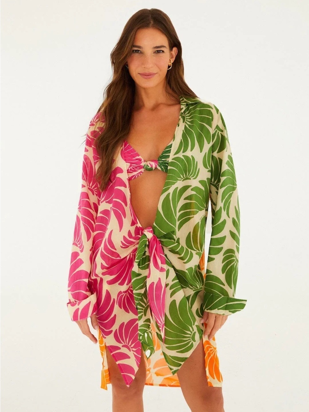 FARM Rio Pink & Green Tropical Leaf Swim Coverup
